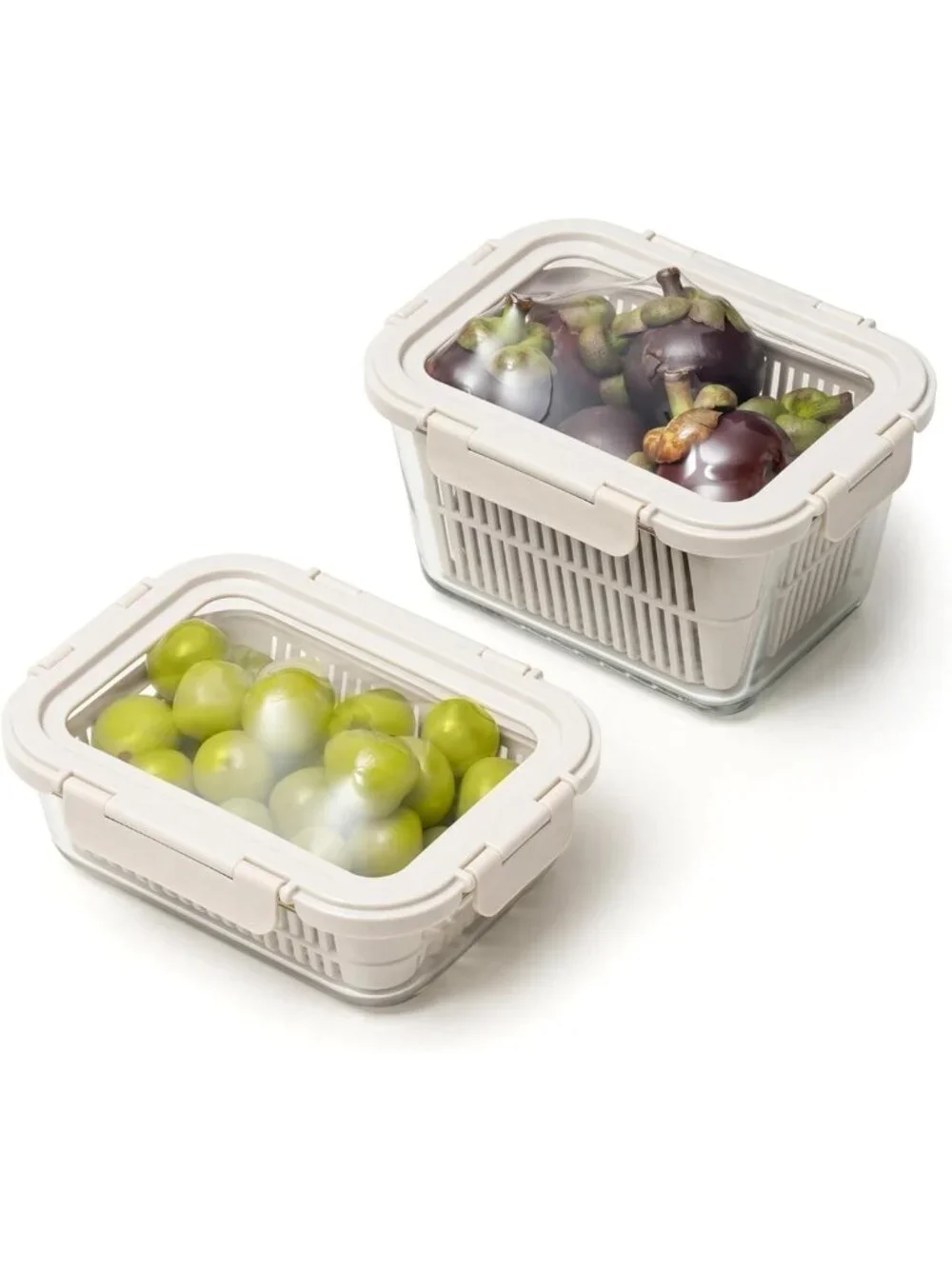 Airtight Glass Produce Storage Containers, 2-Pack - BPA-Free, Leakproof, with